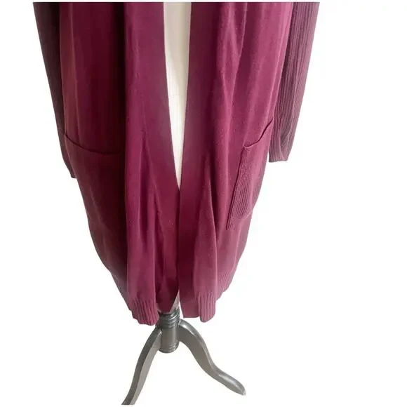 I.N.C International Concepts Longline Cardigan Size Medium Burgundy Lightweight - Picture 8 of 12